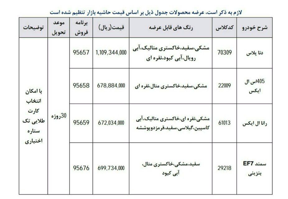فروش فوری 4 محصول ایران خودرو برای چهارشنبه