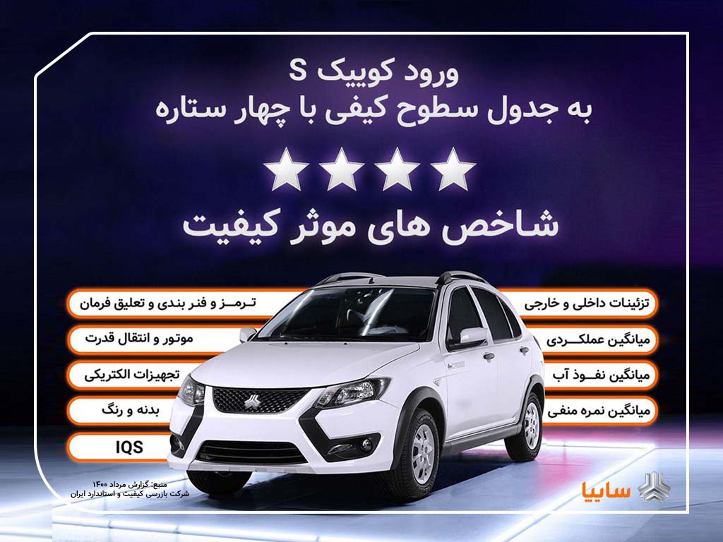  براي نخستين‌بار كوييك.اس با كسب چهارستاره در ليست خودروهاي كلاس قيمت پنج قرار گرفت